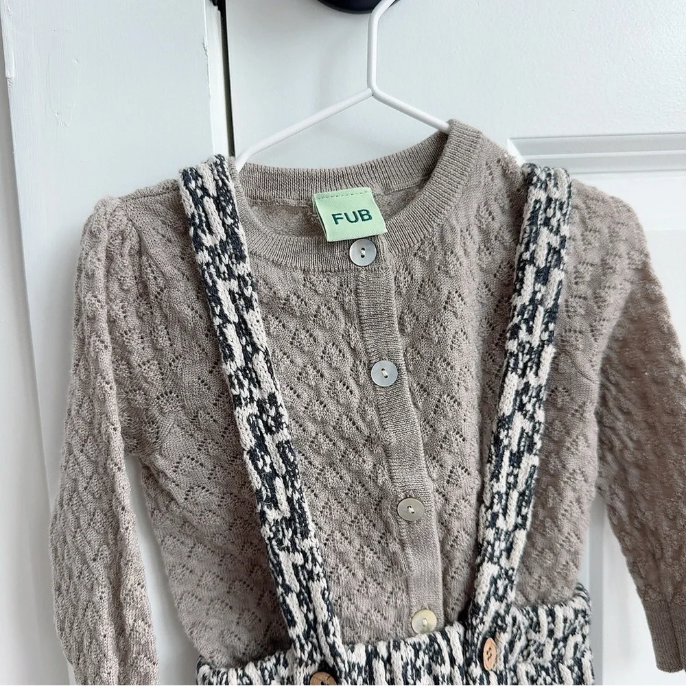 FUB Kids Beige Cardigan and Patterned Pants Set - Picture 2 of 4